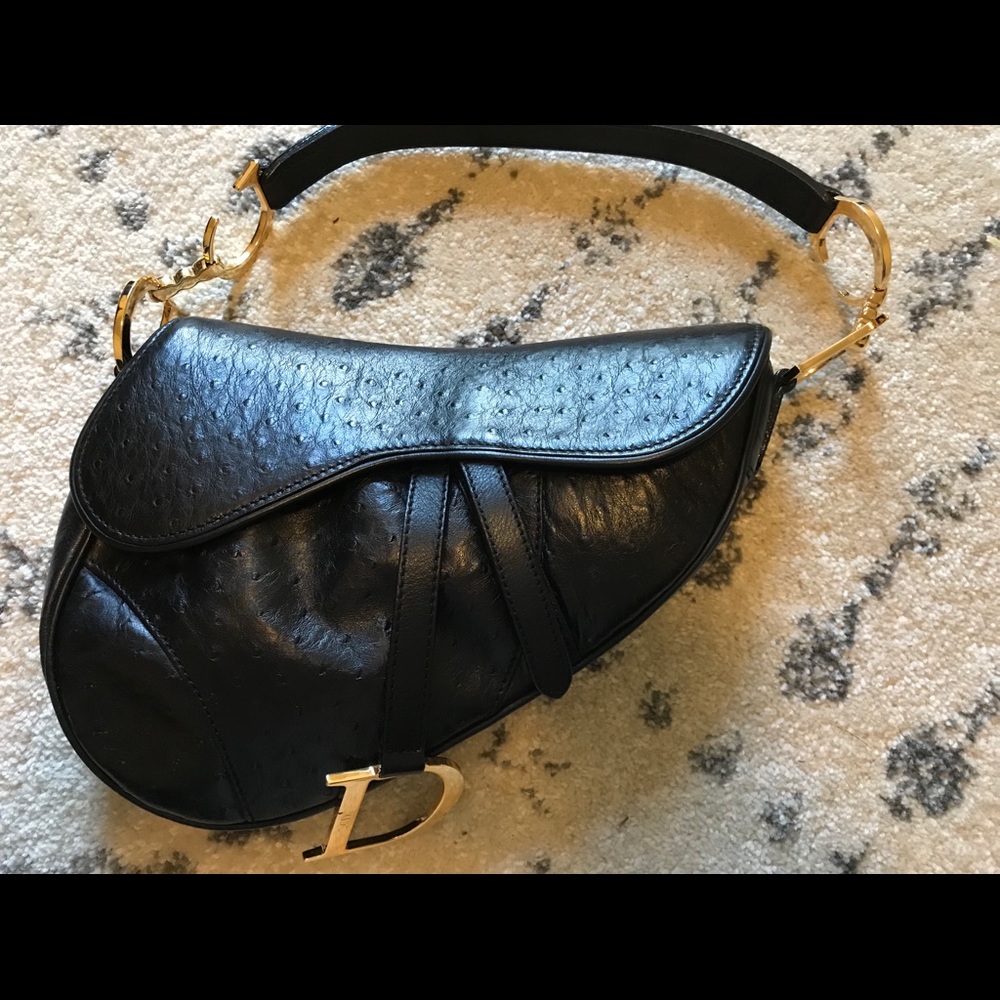 Brand New Dior Ostrich Leather Saddle Bag